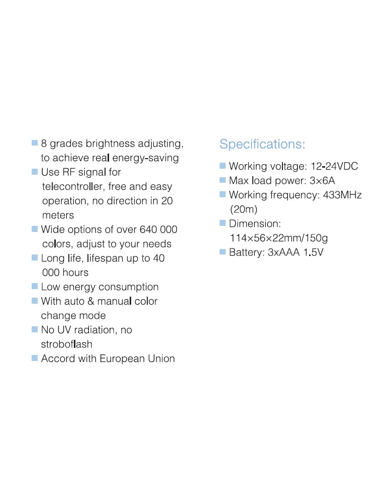 FUT WIRELESS TOUCH RGB REMOTE CONTROL DC 12V