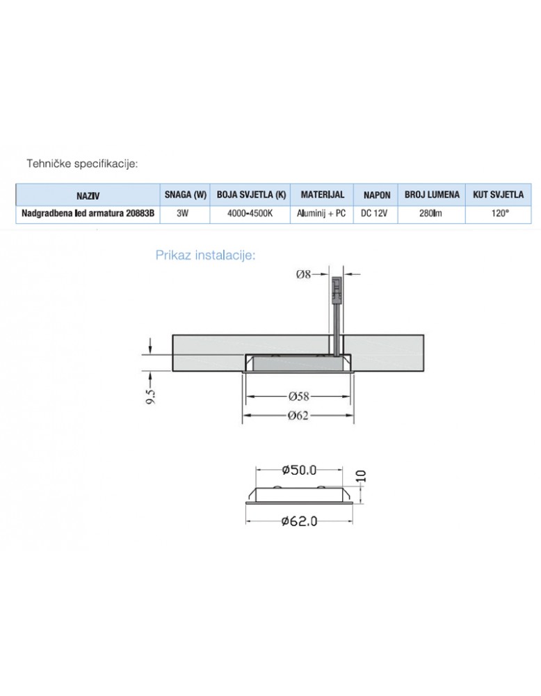 UGRADNA LED ARMATURA 20881 LED za namještaj