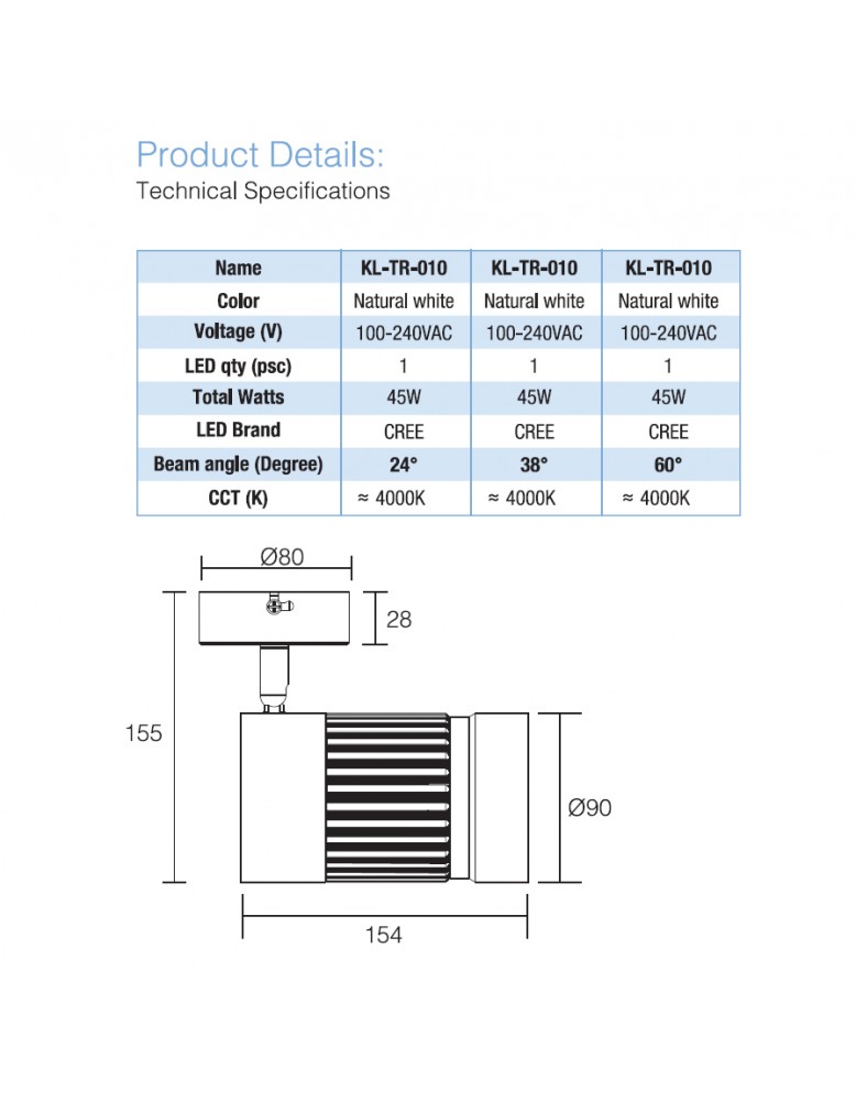 LED zidne KL TR 010 4000K   24, 38 ili 60...