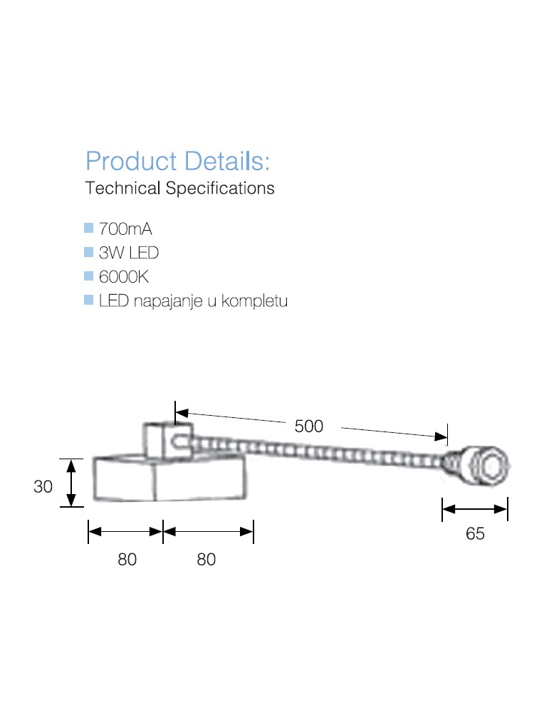 LED zidne LED1216P AL 3W 3W 6000K 