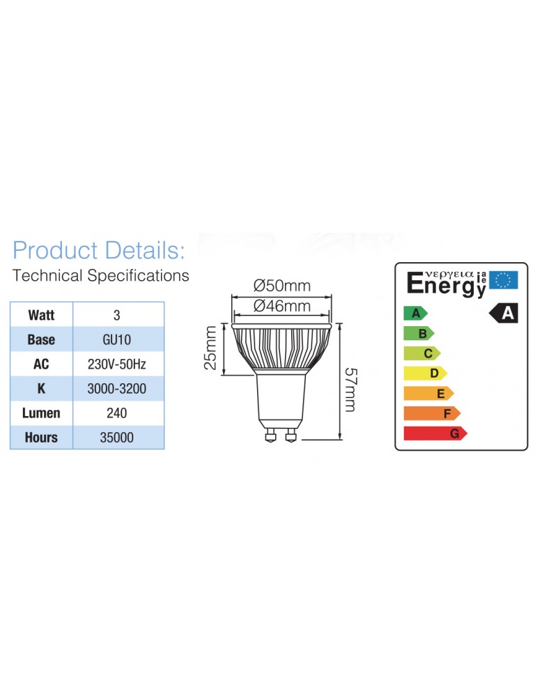 LED žarulja NYB GU10 230V 3*1W WARM WHITE(2700K...