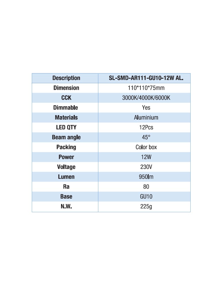 LED žarulja SL SMD AR111 GU10 12W AL 950lm...