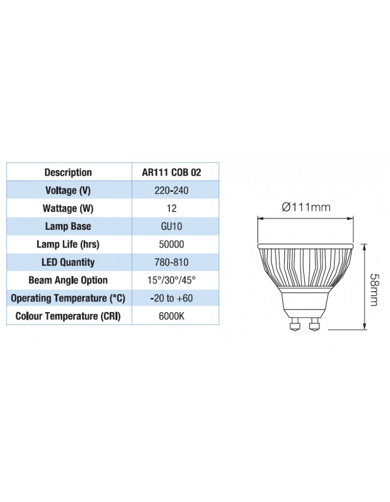 LED žarulja AR111 COB GU10 12W 4000K