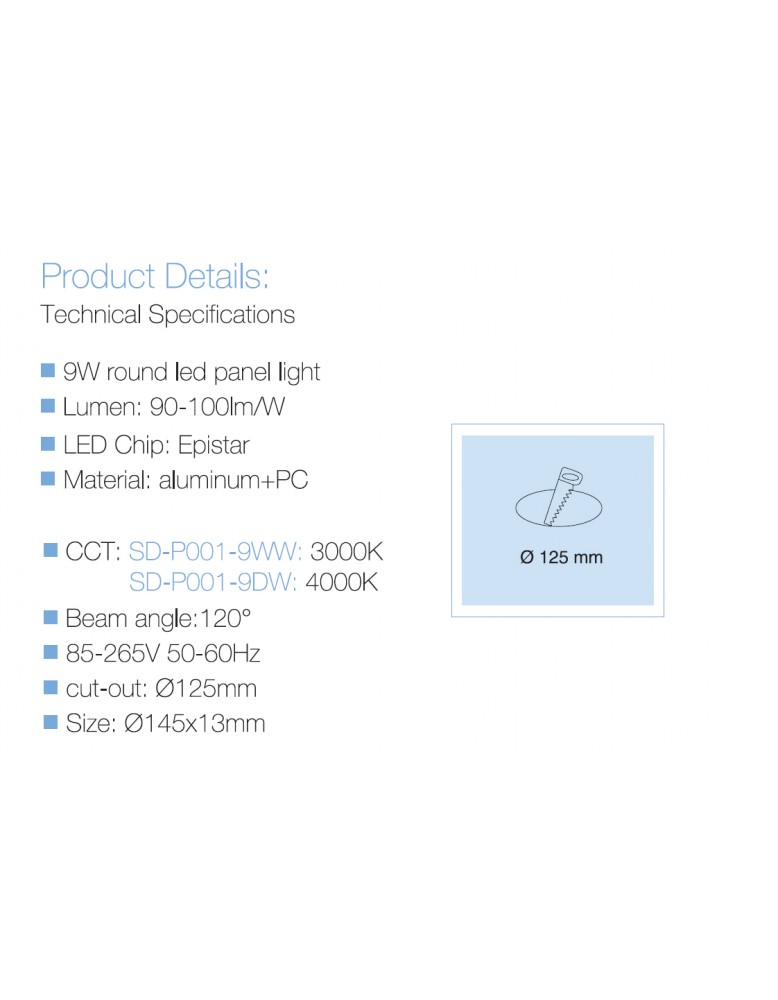 LED panel okrugli UGRADBENI SD P001 9WW 3000K