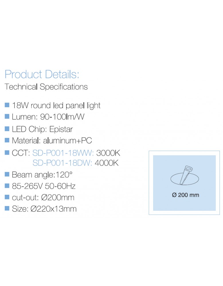 LED panel UGRADBENI okrugli SD P001 18DW 4000K