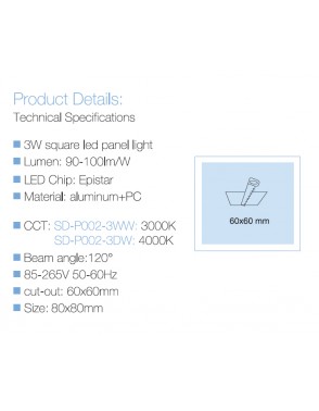LED panel UGRADBENI kockasti SD P002 3WW 3000K 2