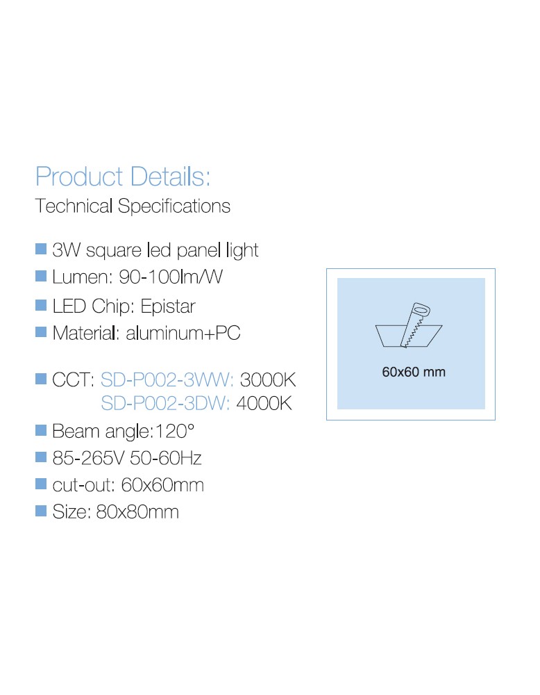 LED panel UGRADBENIl kockasti SD P002 3DW 4000K