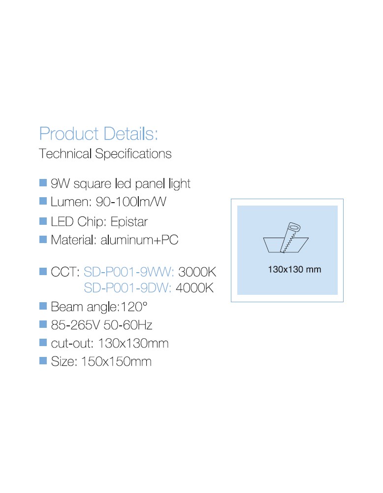 LED panel UGRADBENI kockasti SD P002 9DW 4000K