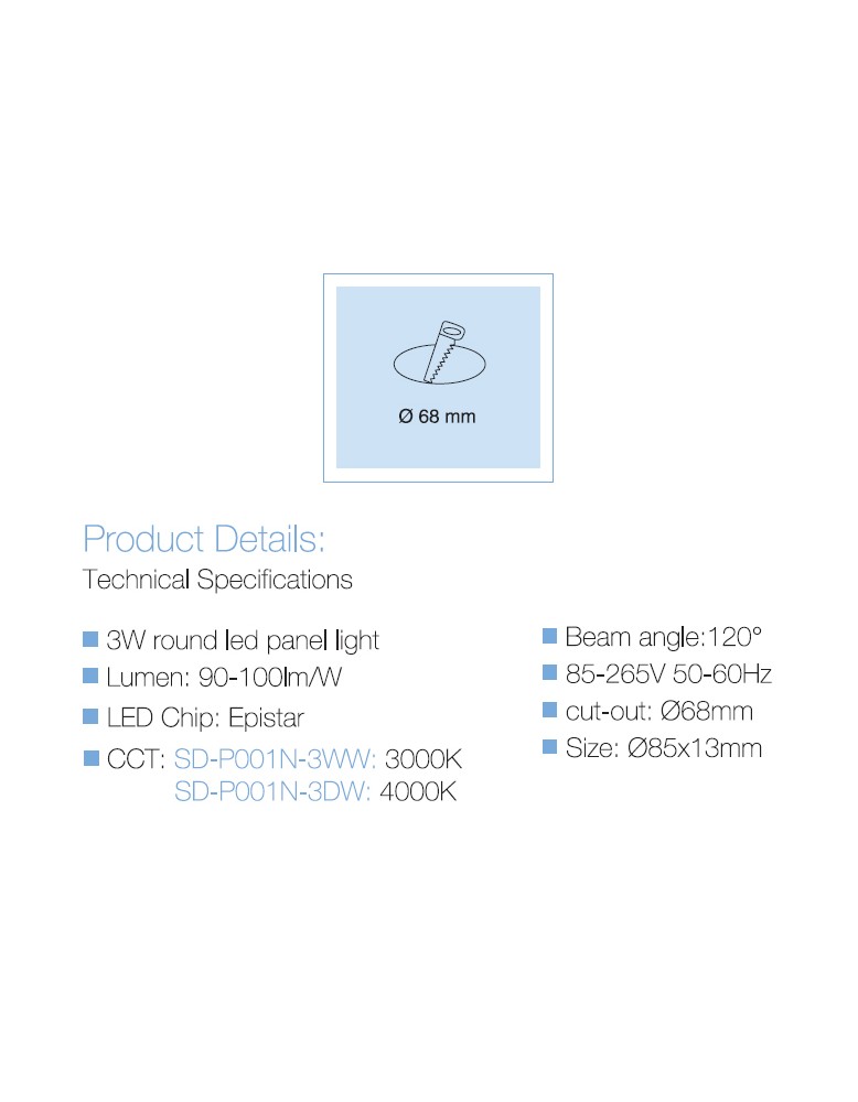 LED panel UGRADBENI okrugli SD P001N 3WW 3000K