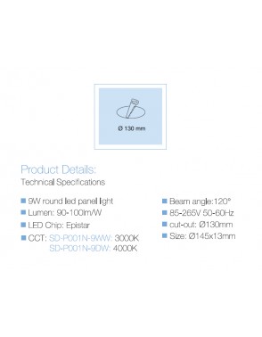 LED panel UGRADBENI okrugli SD P001N 9DW 4000K 2