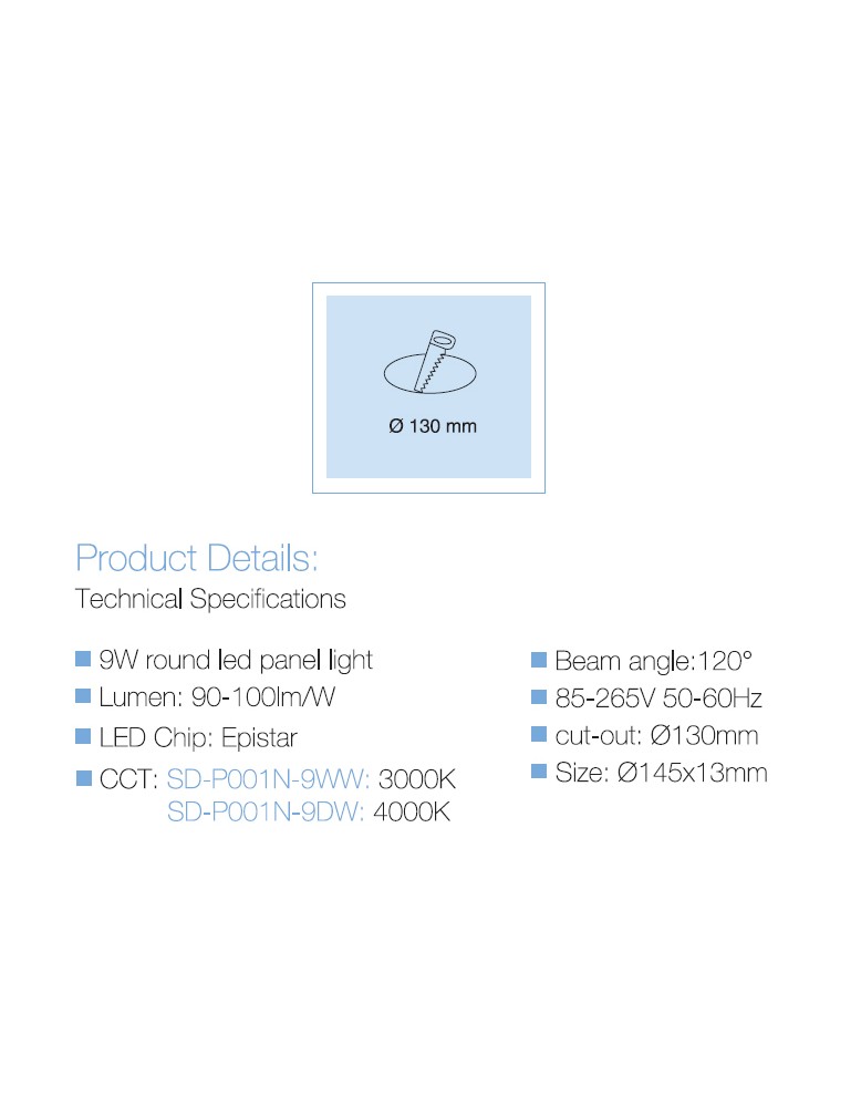 LED panel UGRADBENI okrugli SD P001N 9DW 4000K
