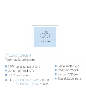 LED panel UGRADBENI okrugli SD P001N 18WW 3000K 2