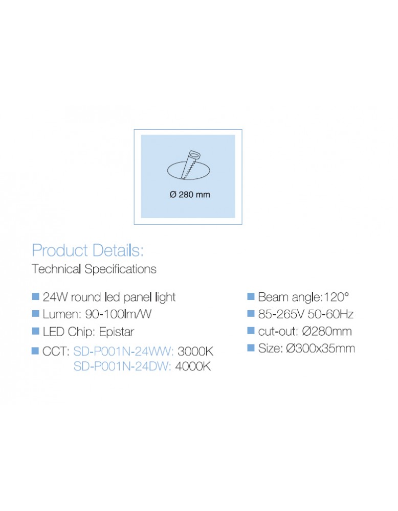 LED panel UGRADBENI okrugli SD P001N 24WW 3000K