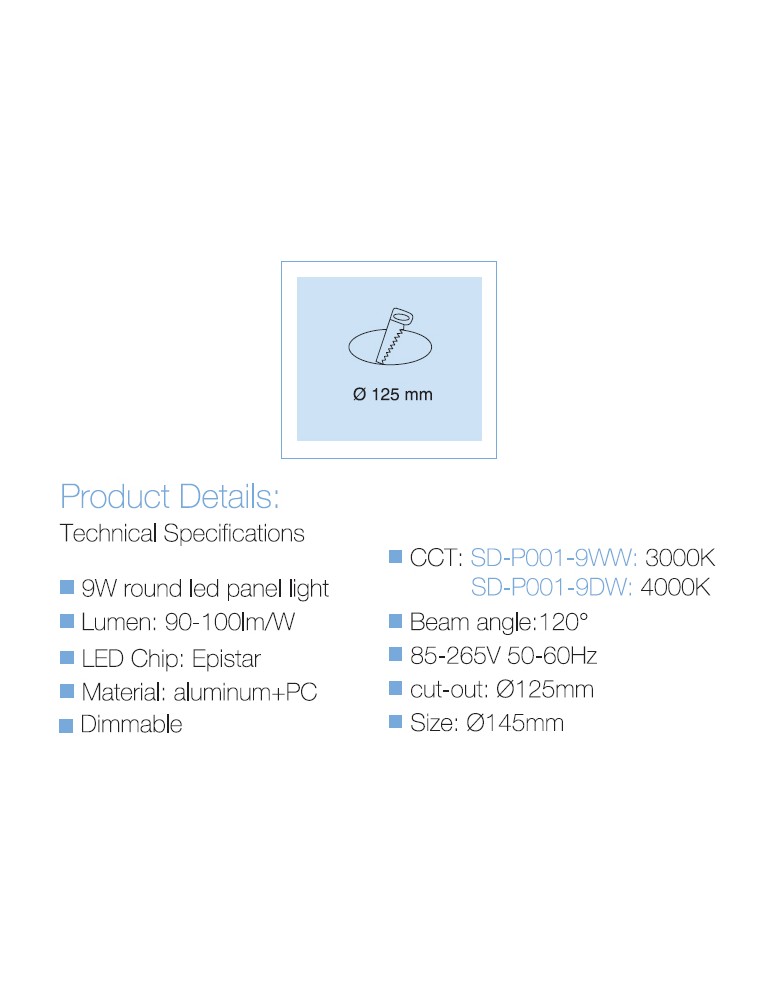 LED panel UGRADBENI okrugli SD P001 9WW 3000K...