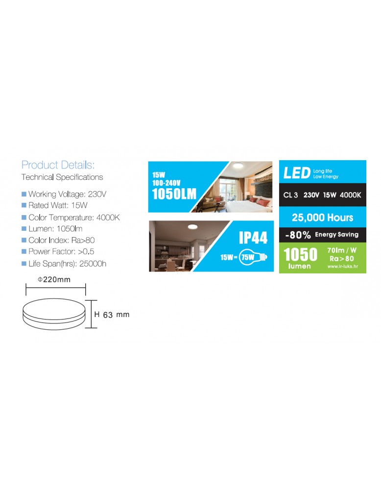 LED plafonjera CL3 OKRUGLA AC100 240V 15W...
